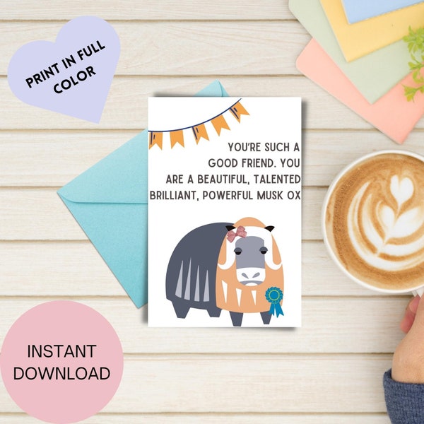 Powerful Musk Ox Galentine's Day Card | Valentine's Day Card| Anniversary Card | Instant Download Greeting Holiday Card | 5x7 Card
