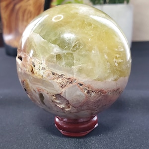 An Beautiful Large Lime Green Banded Calcite Crystal Sphere/Ball - Aids in Diminishing Negative Energy - Crystal Healing - Crystal Store