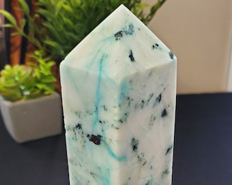 A Large Natural Phoenix Crystal Tower with Druzy - Tranquility, Peace, Intuition, - Chrysocolla Tower - Crystal Store - Crystal Healing