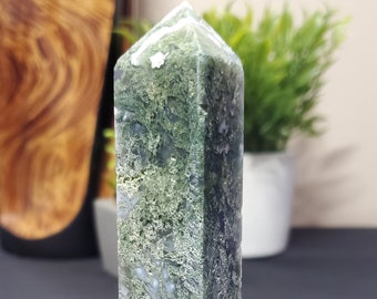 An Exquisite Green Moss Agate Crystal Tower -Encourage Tranquility and Emotional Balance - Crystal Healing - Crystal Store - Point Tower