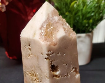 A Beautiful Extra Large Pink Amethyst Crystal Tower with Druzy-Aids in Mending Broken Hearts - Crystal Store - Crystal Healing - Point Tower