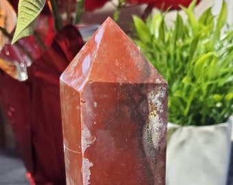 An Extra Large Elegant Red Jasper Crystal Tower with Druzy -Beautiful Dark Red - Ward Off Negative Energy - Crystal Healing - Crystal Store
