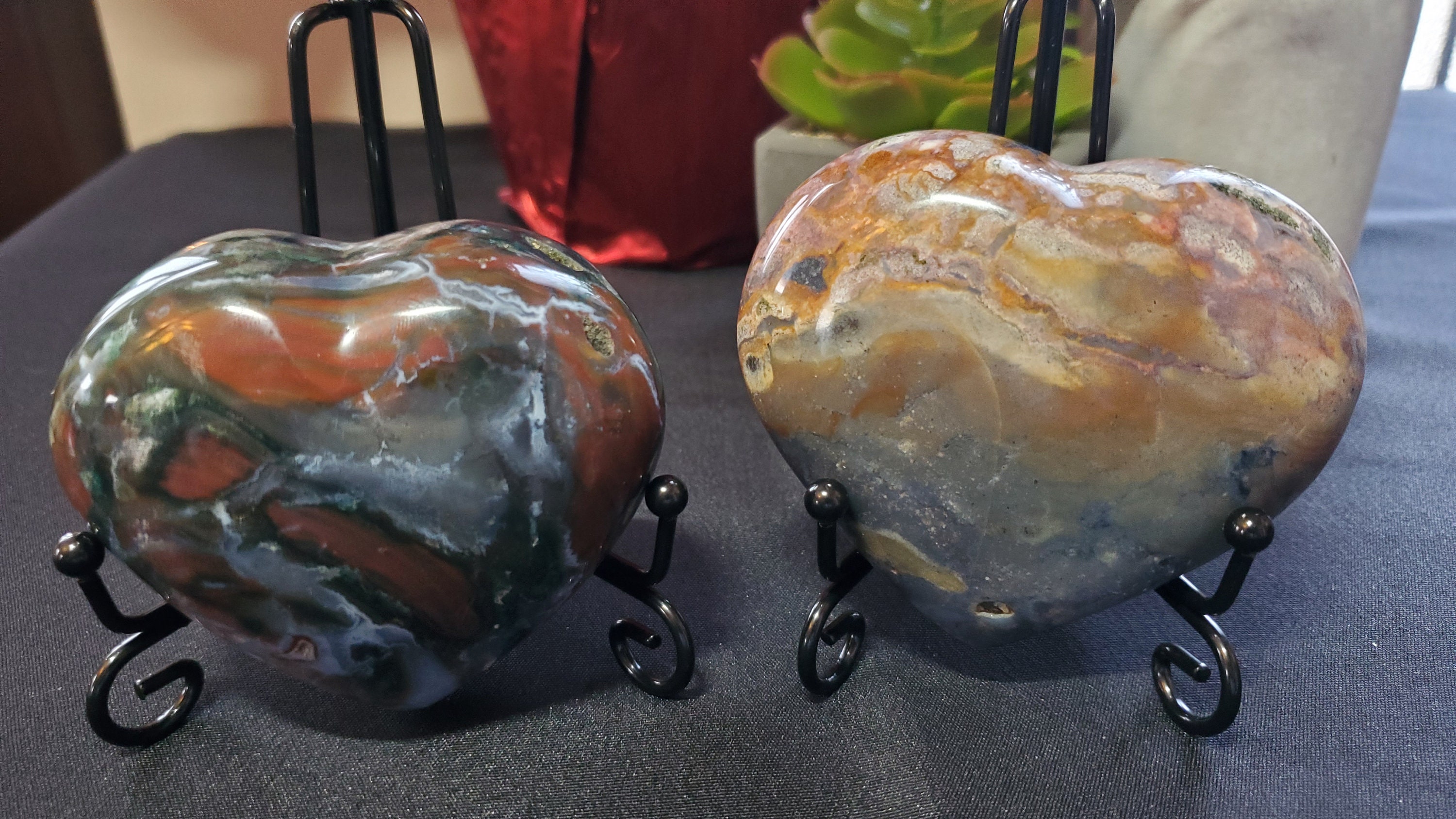 大きなオーシャンジャスパークリスタルハート2個セット - 素晴らしい