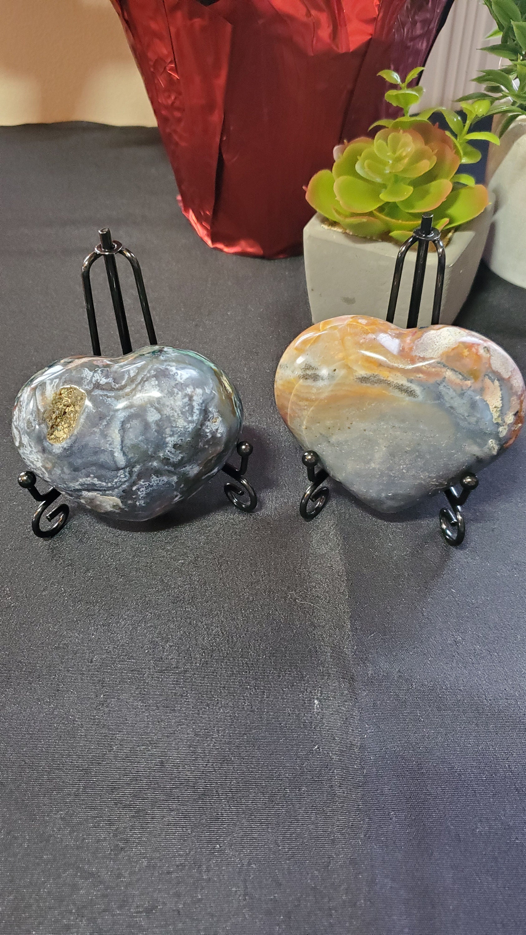 大きなオーシャンジャスパークリスタルハート2個セット - 素晴らしい