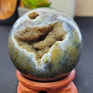 Exquisite Ocean Jasper Sphere Crystal Ball with Druzy- Gorgeous Colors - Promotes Emotional Balance & Harmony-Crystal Store -Crystal Healing