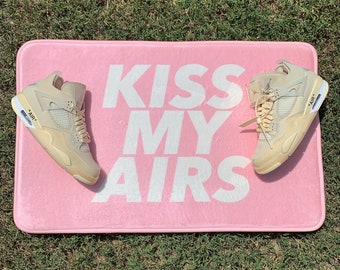 Kiss My Airs Pink Floor Mat sneakerhead room decor custom made suede rug