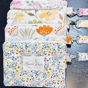 Quilted Zipper Pouch with Detachable Wristlet Key Fob | Cute and Fashionable Fabric Pouch | Handmade Gift
