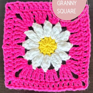 Daisy Granny Square Crochet Pattern PDF – Flower Granny Square Tutorial – Instant Download – Easy Crochet Pattern for Blankets & Bags