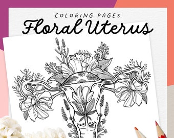 Floral Uterus Coloring Pages For Adults | Ausmalbild für Hebamme oder Kinderwunsch, IVF, Infertility Coloring Pages | Woman Circle