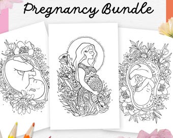 Pregnancy Coloring Pages Bundle | Birth Womb Art | Doula & Midwife | Positive Pregnancy Gift or Blessing Way