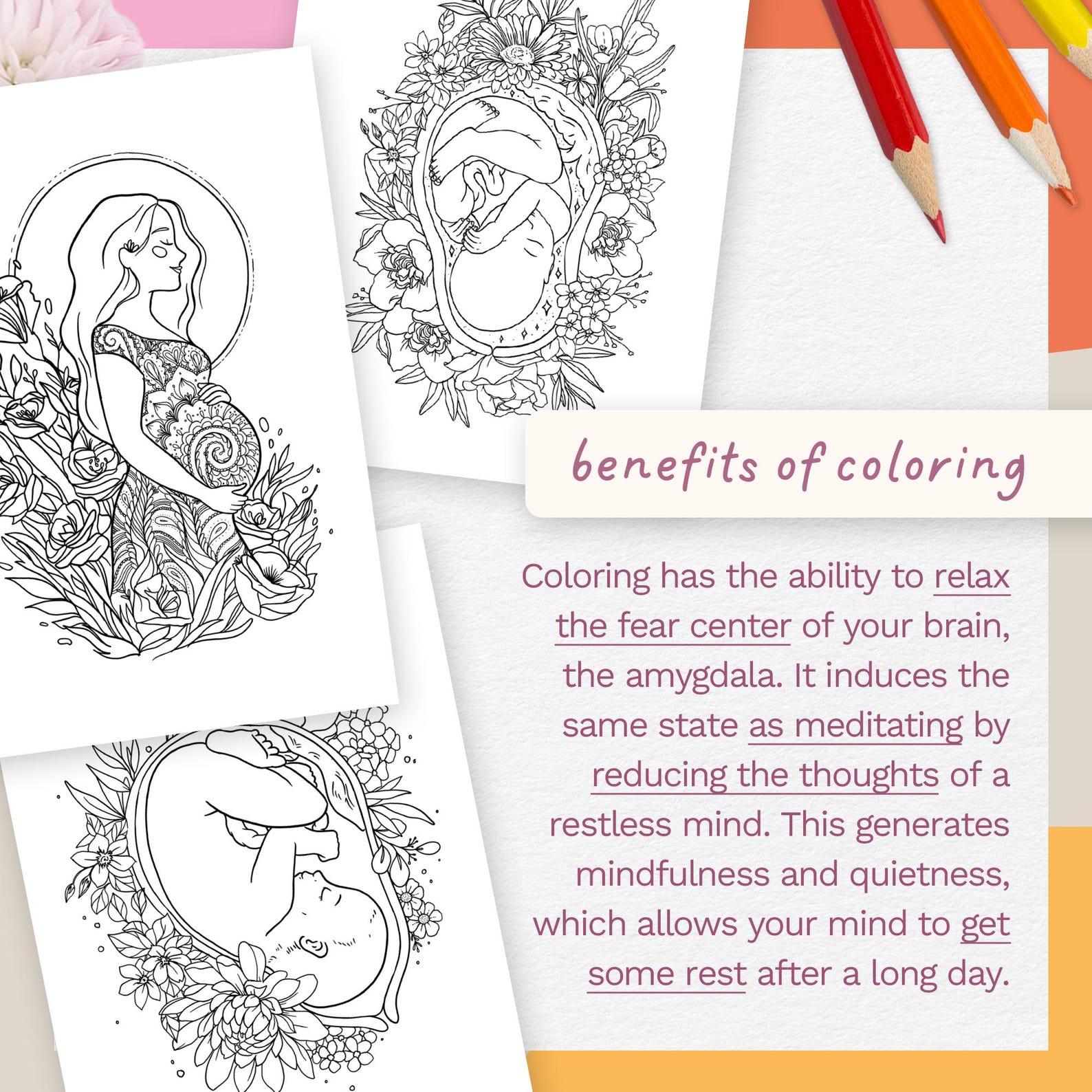 Pregnancy Coloring Pages Bundle | Birth Womb Art | Doula & Midwife ...