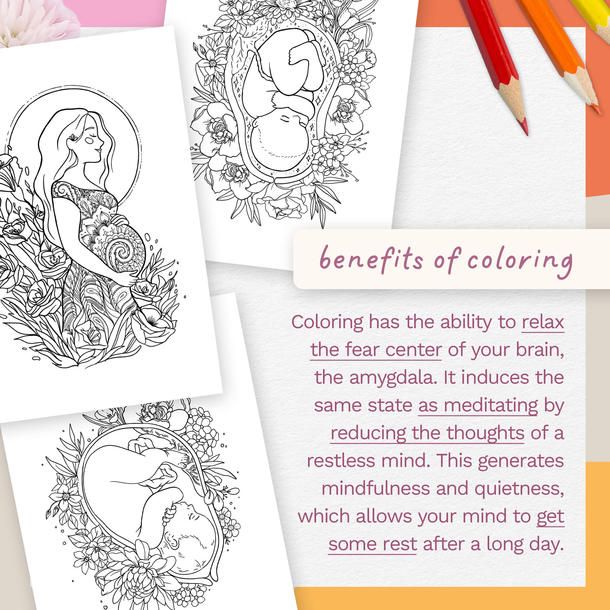 Pregnancy Coloring Pages Bundle Birth Womb Art Doula & Midwife Positive ...