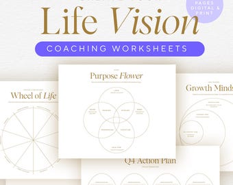 Life Vision Bundle – Printable Coaching Tools for Personal Developement, Growth & Goal Setting | Wheel of Life | Ikigai | Digital A4