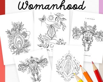 Womanhood Coloring Pages | Vulva & Uterus for Reconnection | Doula and Midwife Art Gifts or Women Circles