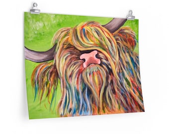 Bunte Highland Kuh Premium Matte Horizontales Poster