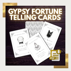 Cartes de diseuse de bonne aventure tsigane, jeu de cartes Oracle mystique, imprimable, décoration de fête occulte minimaliste, jeu de fête d'Halloween, activité magique de création