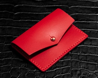 Personalized Leather Card Holder Wallet Full Grain Minimalist Card Design and Coin and Currency Purse Single Pocket