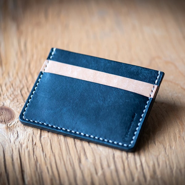 Customized Leather Card Holder Wallet: Crafted from Pueblo Full-Grain Veg-Tan, a Sleek and Functional Card and Cash Organizer 5 Pocket