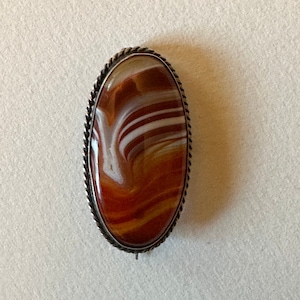 Broche ou pendentif ancien en argent sterling agate vers les années 1900