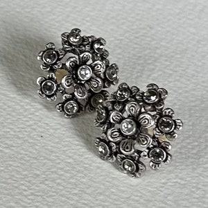 Pendientes vintage Oscar De La Renta, pendientes de flores de plata, pendientes con pedrería