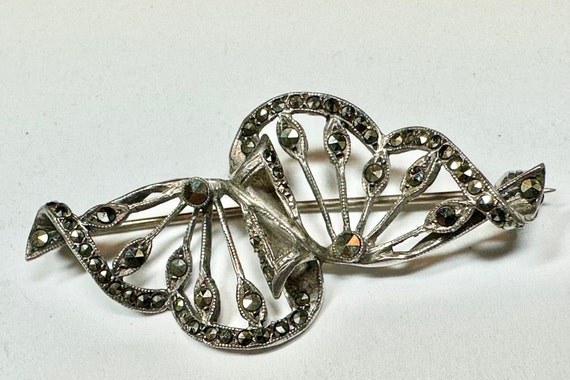 Vintage Sterling Silver Marcasite Brooch circa 19… - image 3