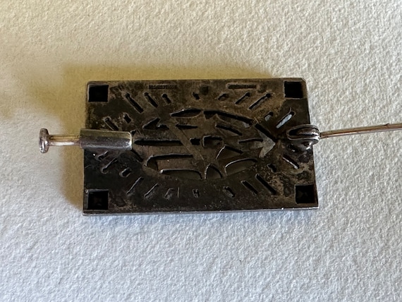 Broche Art Déco En Argent Massif 925 Avec Onyx Et Hématites - Ancienne, Très Bon état, Pierres Naturelles