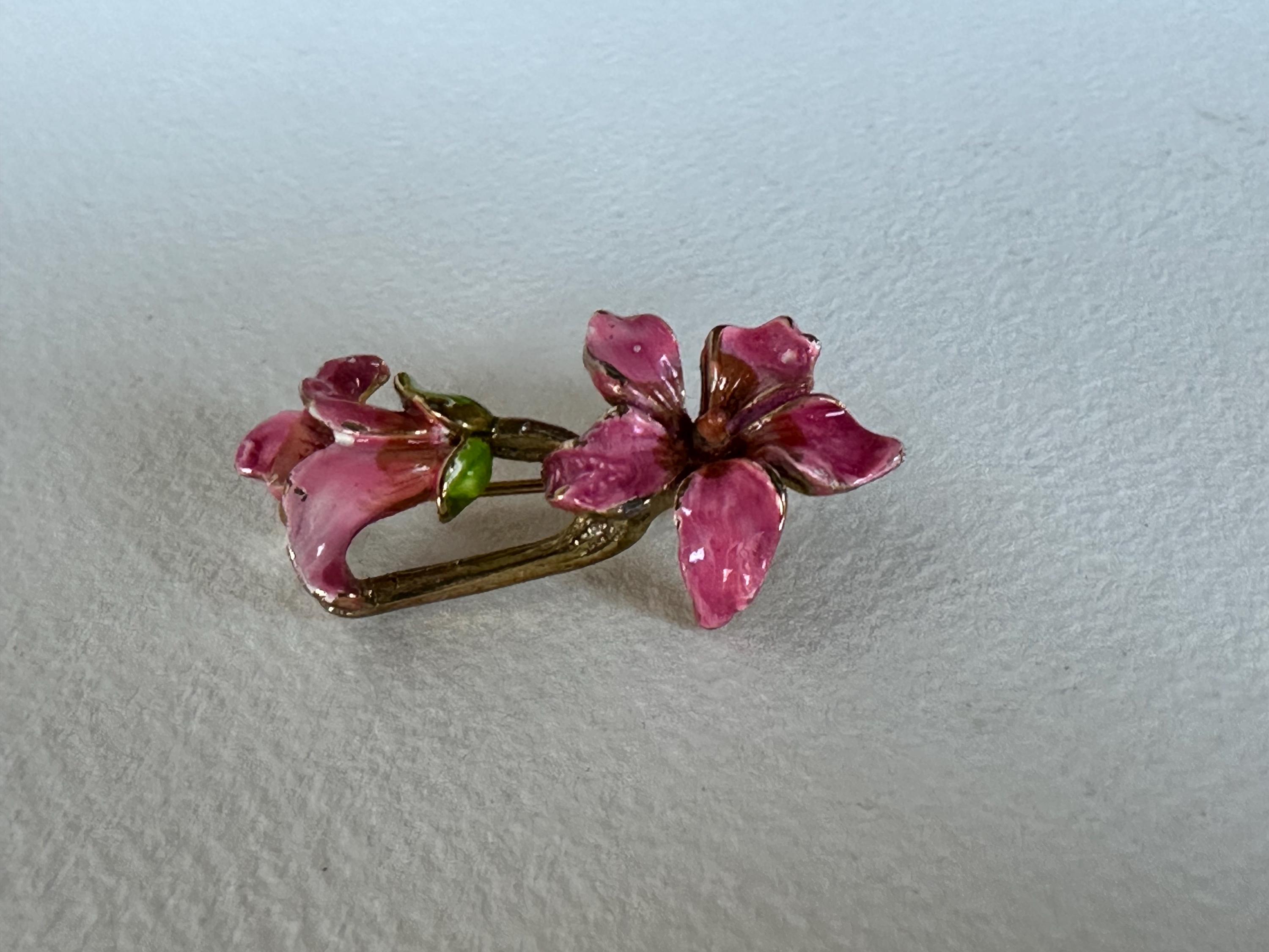 Broche Ancienne Fleurs émaillées Le Cheylard Ardèche Vers 1970 - Laiton, Très Bon état
