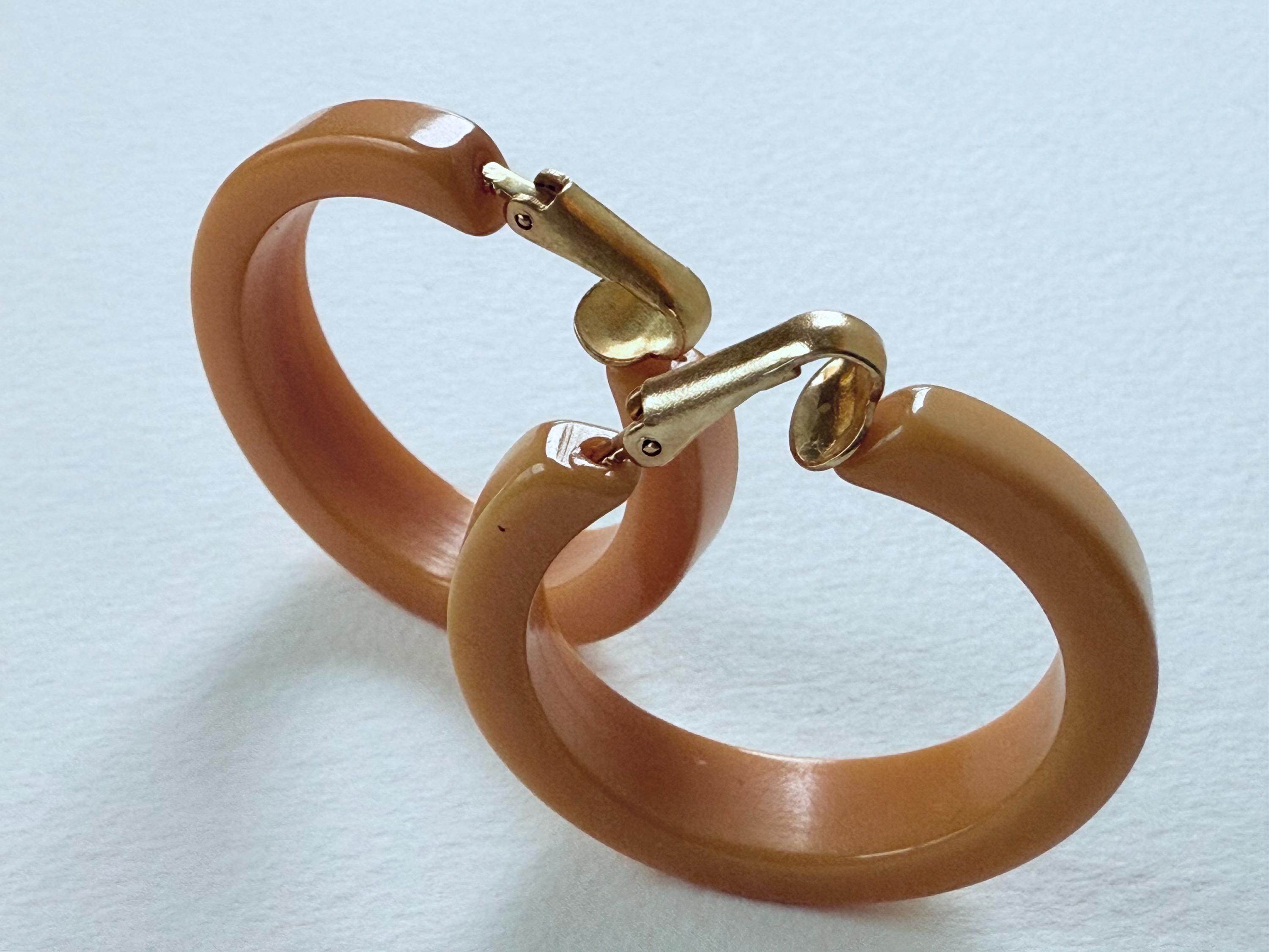 Chunky Bakelite Hoop Earrings Butterscotch Yellow Circa 1950s