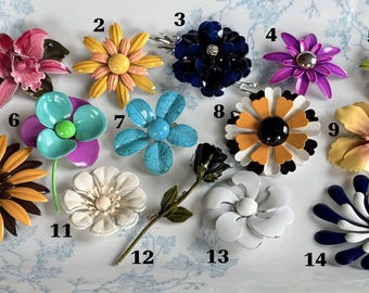 Vintage Brooch: Metal Enamel Flower Pin circa 1960s, Mix and Match, Your Choice