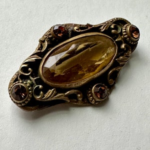 Antique Edwardian Amber Glass and  Brass Brooch circa 1900s Gift for Her