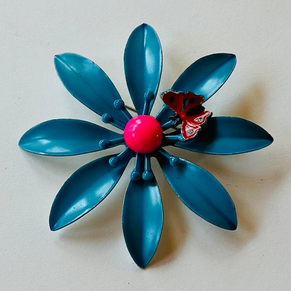 Enamel Flower Brooch with Butterfly circa 1960s