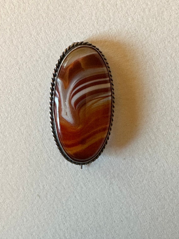 Antique Agate Sterling Silver Brooch or Pendant