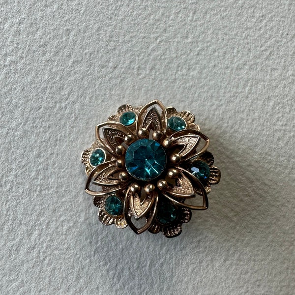 Tiny Scatter Pin Blue and Gold, Little Turquoise Star Flower Brooch