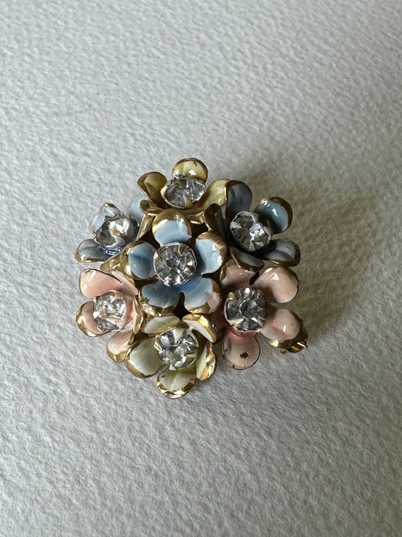 Signed Sandor Vintage Flower Bouquet Brooch, Enam… - image 1