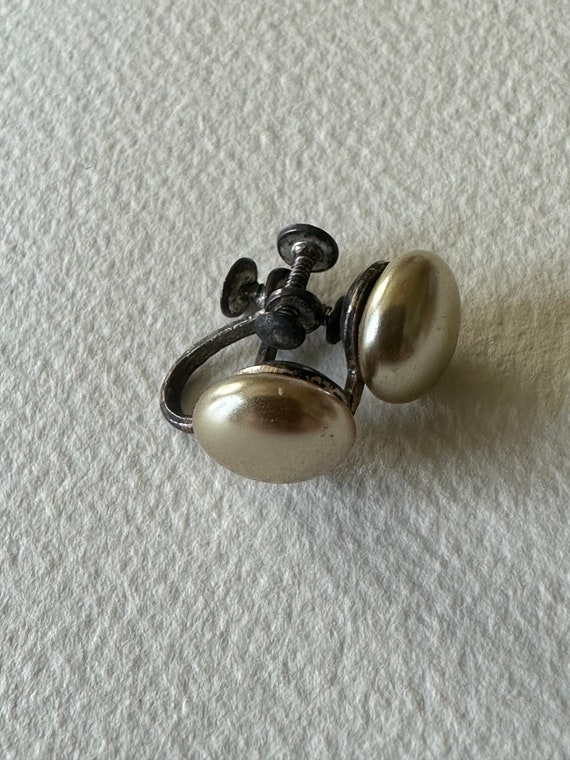 Coro Sterling Silver Faux Pearl Button Earrings c… - image 5