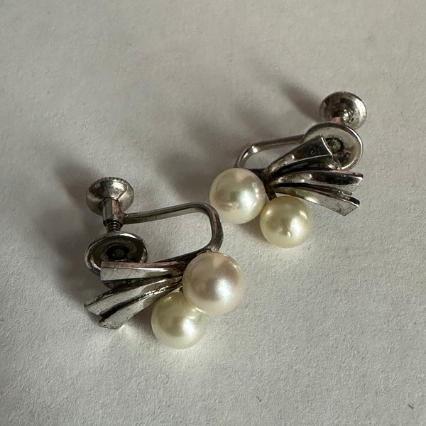 Mikimoto Pearl Screw Back Earrings, Vintage Gifts for Her