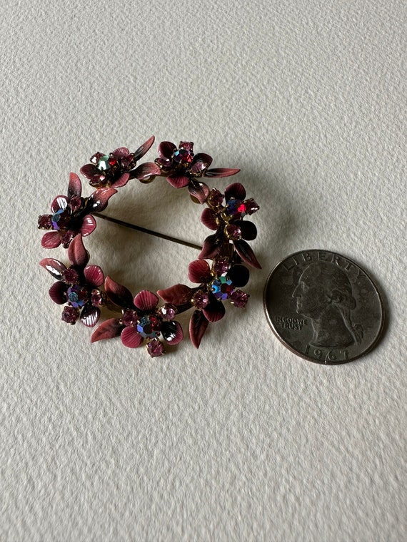 Vintage Metal Enamel Flower Austrian Crystal Broo… - image 4