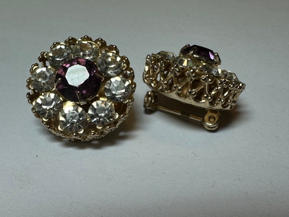 Coro Vintage Scatter Pin Pair, Clear and Purple R… - image 3