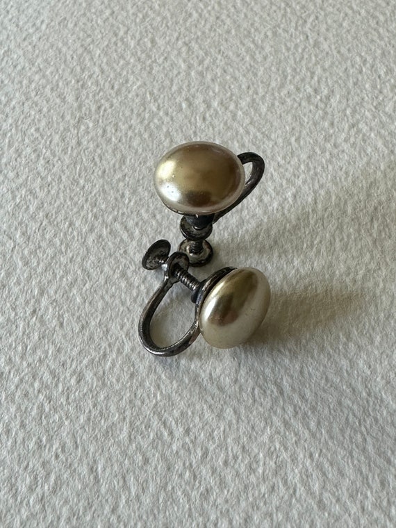 Coro Sterling Silver Faux Pearl Button Earrings c… - image 6