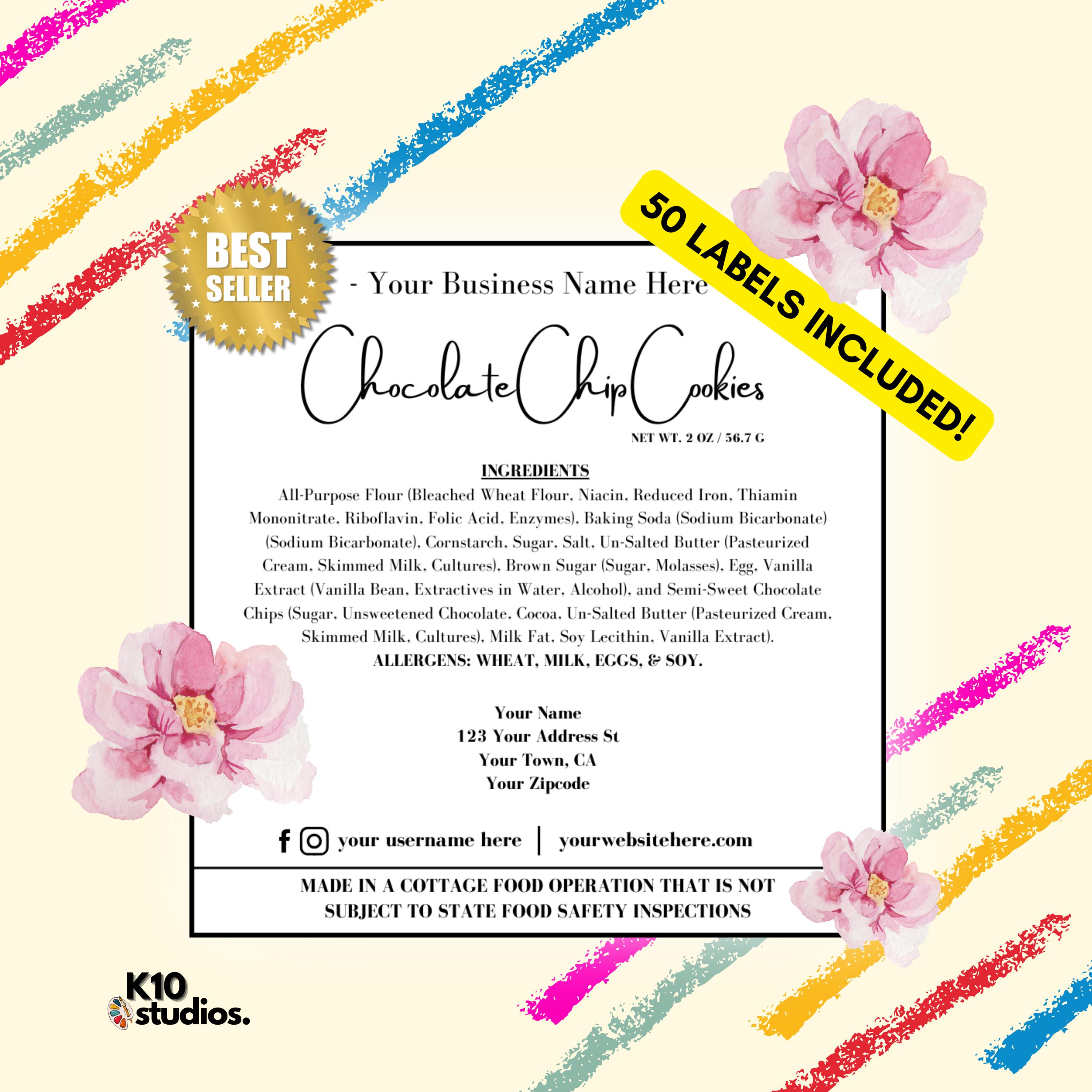 Cottage Food Label Master List, 50 Ingredient Templates (PDF), Complete ...