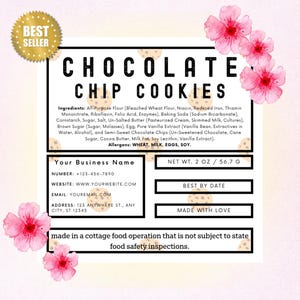 Cottage Food Label | Home Baked Goods Label | Printable Food Label | Cottage Baking Label | Ingredient Label Template | Home Bakery Stickers