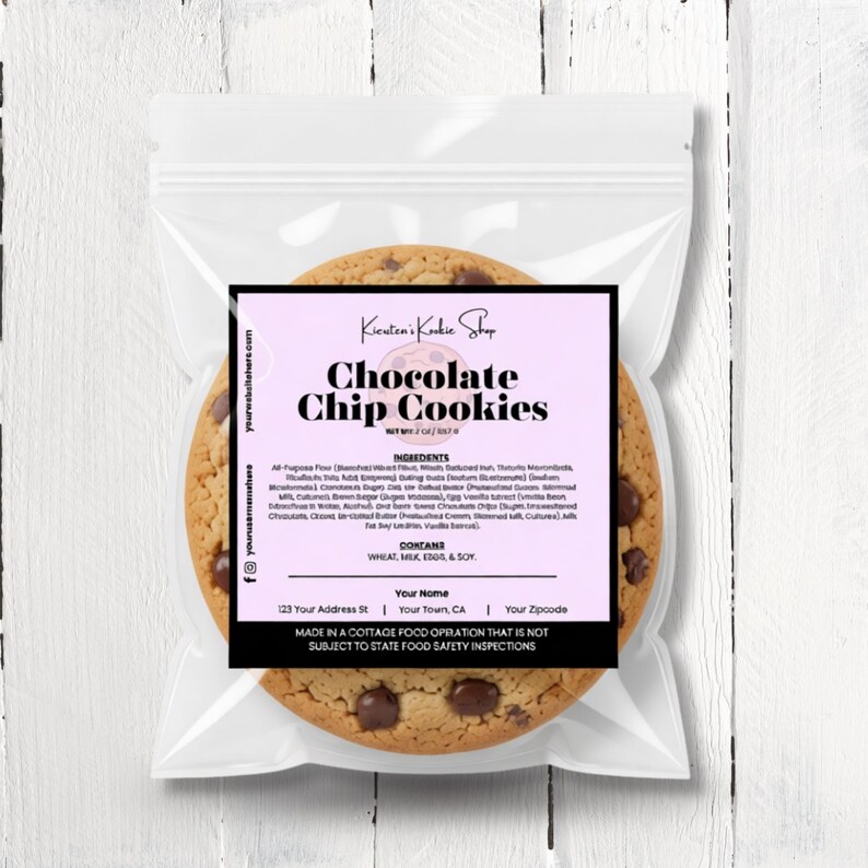 Cottage Food Label, Home Bakery Ingredient Stickers, Custom Cookie ...
