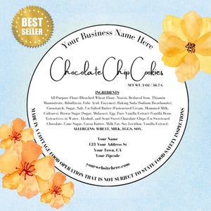 Cottage Food Label | Home Baked Goods Label | Printable Food Label | Cottage Baking Label | Ingredient Label Template | Home Bakery Stickers