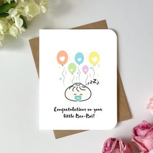 Biglietto di auguri per il baby shower / Congratulazioni! Per il tuo piccolo Bao-bei, un biglietto d'auguri divertente e carino con un gioco di parole sul cibo. Congratulalo con questo biglietto.