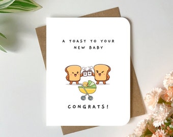Cute baby shower card, A toast to your new baby Congrats to new parents funny card for new mom and new dad
