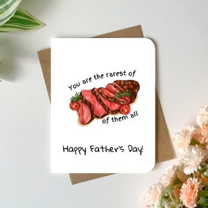 Carte de fête des pères mignonne et amusante pour papa, petit garçon, cadeau de fête des pères, jeu de mots amusant, vous êtes le plus rare de tous, carte de steak rare