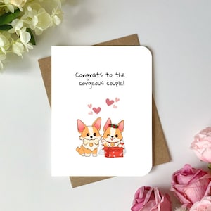 Carte de mariage, carte de voeux de mariage mignonne et chétive félicitations au beau couple pour l'amant de corgi pour le marié nouvellement marié