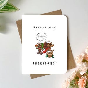 cartão de natal cartão de natal fofo e trocadilho temperos saudação este é o mais maravilhoso tomilho do ano saudações das estações