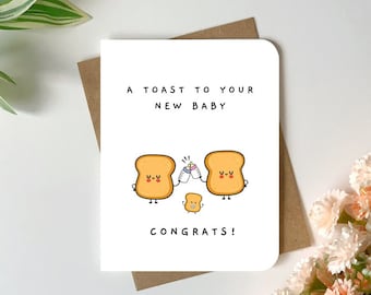 Jolie carte de baby shower, un toast à votre nouveau bébé Félicitations aux nouveaux parents carte amusante pour la nouvelle maman et le nouveau papa