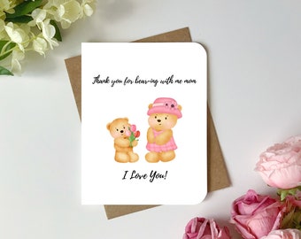 Jeu de mots amusant pour la fête des mères, merci d'avoir porté maman avec moi, je t'aime, cadeau pour maman, carte pour maman, carte de voeux mignonne et chétive